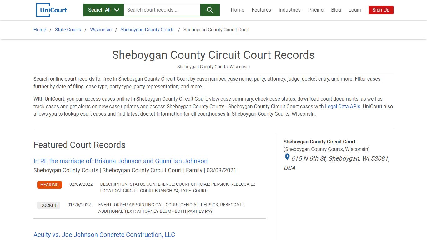 Sheboygan County Circuit Court Records | Sheboygan | UniCourt