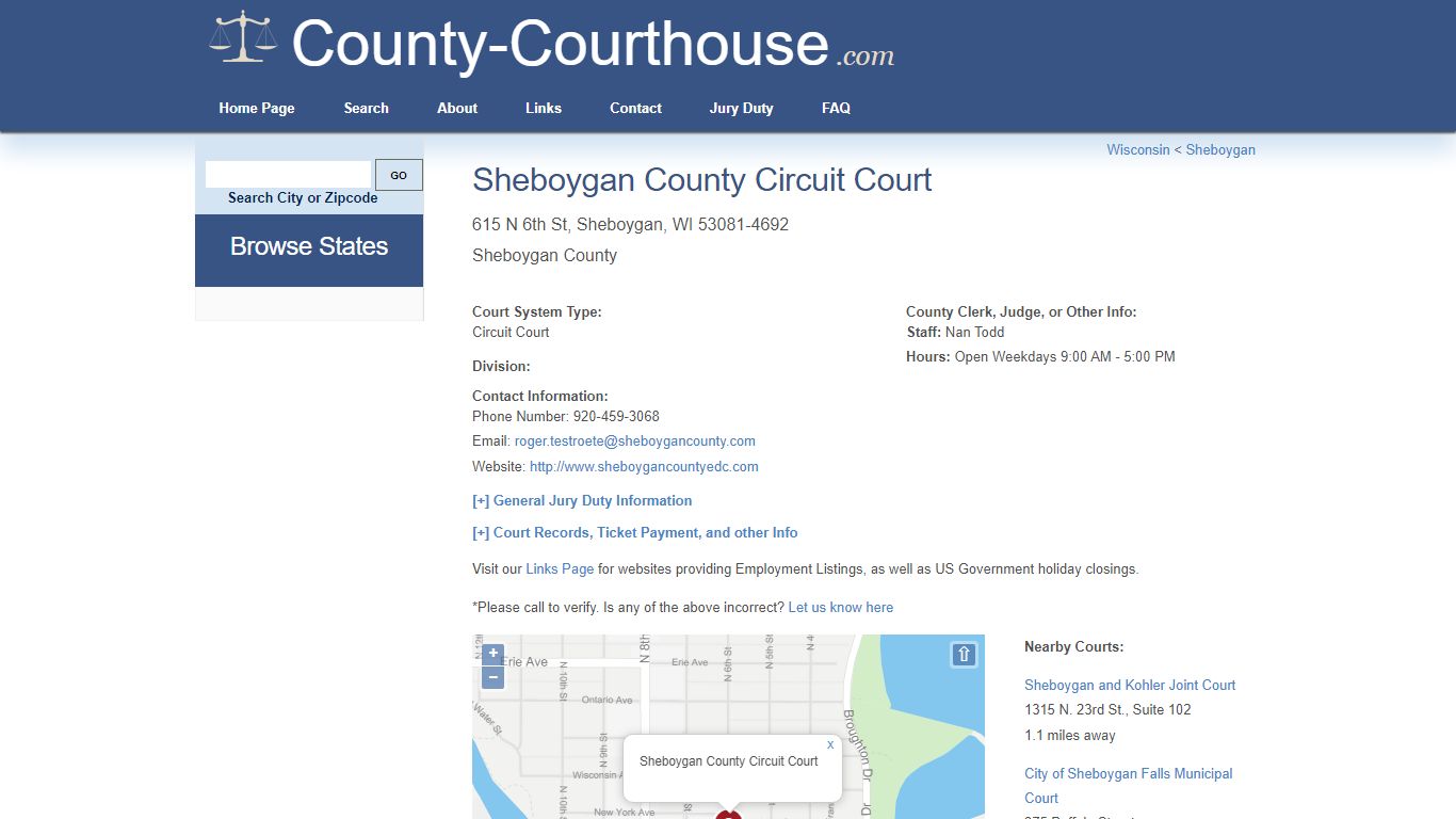 Sheboygan County Circuit Court in Sheboygan, WI - Court Information